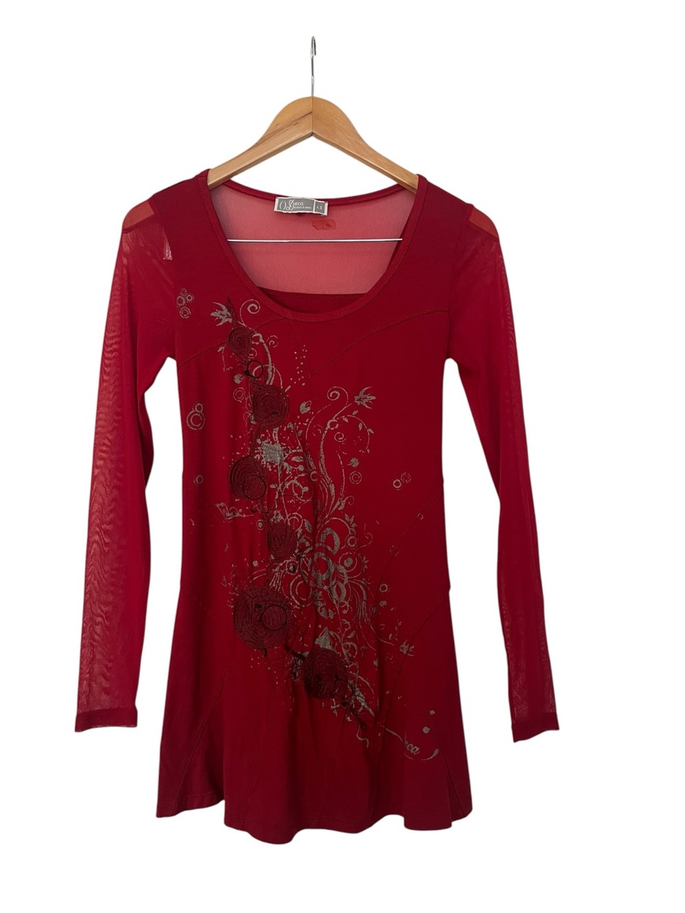 Deca Paris Y2K Red Long Sleeve Tunic Top 1